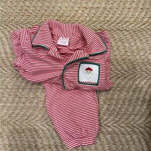 Festive Red Striped Baby Pajamas with Santa Patch